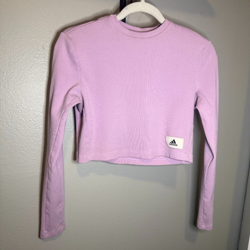 Adidas Cropped Lon-Sleeve Tee - Ribbed Cotton (Lavender)